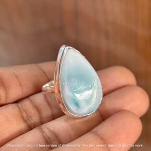 Anillos de Piedras Preciosas de Larimar Natural de Alta Calidad, Anillos de Moda de Piedras Preciosas de Latón Chapados en Plata de Ley al por Mayor, Joyería Impermeable - Product Image 4