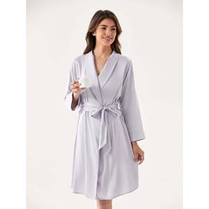 Premium Women's Bamboo Silk Lounge <b>Robe</b> <b>Satin</b> Spandex Breathable Soft Customizable Logo Drawstring for Spring Winter - Product Image 6