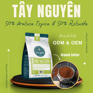 Café Molido Dalakon Tay Nguyen de Alta Calidad, 250g, Tueste Italiano, Sabor Suave Premium, Espresso 50% Arábica, en Bolsa - Product Image 1