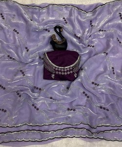 ESPACIO ATRACTIVO SECUENCIA DE SECUENCIA Y BORDADO ZARI TRABAJO SAREE CON BLUSA SIN COSTURA PRECIO AL POR MAYOR PRENDA ÉTNICA - Product Image 3