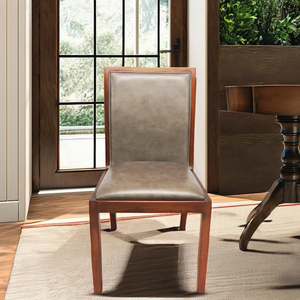 Silla de comedor de madera Tapiz de madera de nogal macizo Cuero de vaca italiano Estilo granja Resistente a los arañazos | CASIMI - Product Image 1