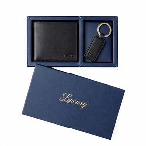 Portefeuilles en cuir véritable pour hommes de haute qualité, de luxe, avec logo personnalisé gravé et en relief, avec boîte cadeau - Product Image 2