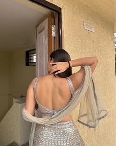 Tela de Georgette Sintética de Primera Calidad para Mujer, con Bordado de Lentejuelas, Estilo Can-Can y Canvas Patta, 3.5 Metros, sin Costuras - Product Image 4