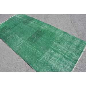 Modern <b>Vintage</b> Turkish <b>Rug</b> Large 3.9 X 8.2ft Green Patchwork Design Wool Material Latex for Hallway Rectangle Room 3900 Series - Product Image 4