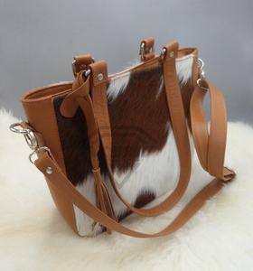 Femmes personnalisable Logo fermeture à glissière peau de vache en cuir véritable sac à main marron blanc étanche Portable toile doublure été - Product Image 6