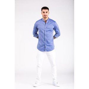 Camicia Autunnale da Uomo Slim Fit in Lino-Cotone Blu Ecologico, Traspirante, con Colletto Button-Down e Maniche Lunghe - Product Image 3