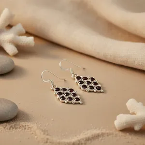 Boucles d'oreilles pendantes en argent 925 avec grenat pour femmes - Product Image 3