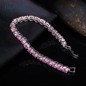 Hip Hop 6mm VVS Moissanite Pink Tennis <b>Bracelet</b> 14k <b>White</b> <b>Gold</b> Plated 925 Sterling Silver Stylish Men's Accessory - Product Image 2