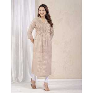 Kurti Recto Estampado en Color Crema Marrón, Vestido Indio Anarkali de Seda Georgette con Salwar Estilo Pakistaní para Fiestas Étnicas - Product Image 6