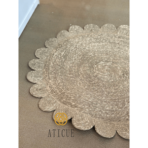 Tapis rond en corde de jonc de mer de 90 cm de diamètre avec bords festonnés, tissé à la main, tapis de sol naturel bohème pour la maison - Product Image 2
