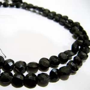 Spinelle noire naturelle ronde en forme de pièce de monnaie Briolette perles à facettes 6 mm brin 8 pouces de long - Product Image 1
