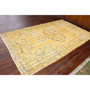 Turkish Rug, 5x8.1 ft Large Vintage Rug, <b>Yellow</b> Gray Oriental Rug - Product Image 2