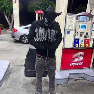 Sudaderas con capucha y cremallera de cara completa con diamantes de imitación para hombre y mujer, sudadera holgada de gran tamaño con estampado de estrellas y letras góticas - Product Image 3