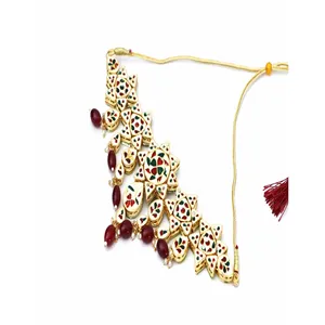 Parure de bijoux de luxe pour femme, collier ras-du-cou, boucles d'oreilles et Maang Tikka en zircon polki marron, plaqué or, forme XOXO - Product Image 3