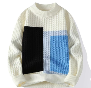 Pull d'hiver en tricot torsadé à col rond en acrylique personnalisé pour homme avec logo frontal anti-rétrécissement, options personnalisées, étiquette frontale, motif d'hiver - Product Image 1