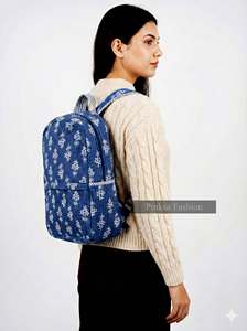 High Quality Hand-Block Printed Quilted Cotton Bohemian College Portable Lightweight Medium Capacity Ethnic Indian Floral - Product Image 6