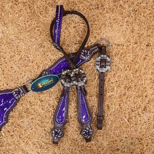 Turquoise <b>Tooled</b> Cactus Genuine Leather Horse Tack Set Includes Headstall Breast Plate Saddles Seasonal Western Horse Full Set - Product Image 5
