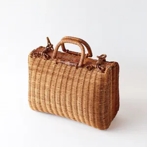 Modern contemporary hand weaving wicker rattan travel away luggage document briefcase with custom logo accept