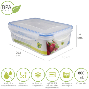 Contenitore Ermetico in Plastica Rettangolare 800 ml. 20.5x13x6 (Alt.) cm. - Product Image 1
