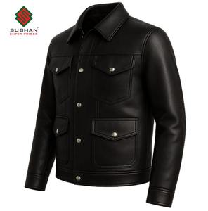Mens Black Synthetic Leather Winter Casual <b>Jacket</b> Zipper <b>Mandarin</b> <b>Collar</b> Solid Pattern - Product Image 6