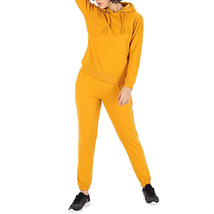 Haute qualité 100% coton femmes deux pièces survêtement à capuche Jogging porter pour dames grande taille plaine surdimensionné conception - Product Image 1