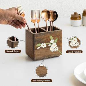 Portacucharas de Madera Artesanal con Diseño Floral Impreso a Mano para Cocinas Contemporáneas a Precio de Mayoreo - Product Image 3