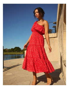 Vestido de Verano 2025 Ecológico Vintage de Algodón Casual con Hombro Descubierto, Falda con Volantes y Detalle de Fruncido en el Escote - Product Image 1