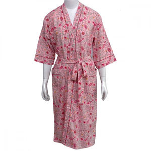 Kimono indien imprimé en blocs à motifs floraux 100% coton Cambric doux respirant enveloppant Spaghetti sangle taille libre plage femmes - Product Image 5