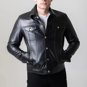 Classic Genuine Leather Coated Long <b>Thin</b> Stand Collar Custom Design 100% Premium Quality <b>Men's</b> <b>Jacket</b> - Product Image 3