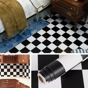 Livelynine 15.8x78.8-Inch Checkered Black <b>White</b> <b>Vinyl</b> <b>Flooring</b> <b>Roll</b> Peel Stick Installation Water Resistant Graphic Design for - Product Image 1