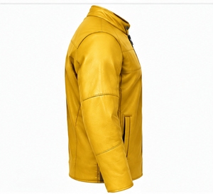 เสื้อแจ็คเก็ตหนัง PU สีเหลืองสำหรับผู้ชาย แบรนด์ INDEX คอตั้ง ปิดด้วยซิป ทรงปกติ สไตล์นักขี่มอเตอร์ไซค์ เหมาะสำหรับใส่ในฤดูใบไม้ร่วง - Product Image 4