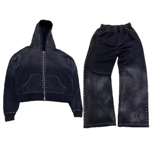 Conjunto Deportivo Informal con Capucha y Pedrería para Invierno, Nuevo Estilo, Corte Regular, Color Sólido, Gran Venta - Product Image 1