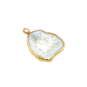 Modern Fashion White Geode Druzy Fancy Shape 22K Electroplated Pendant Brass Metal Fashionable Jewelry for Women Wholesale Bulk - Product Image 3