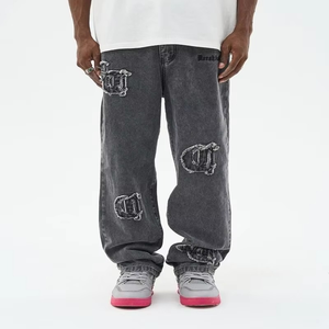 Jeans en denim ample pour hommes, coupe droite, pantalon streetwear, motif uni, tissu respirant pour un usage décontracté, style conçu pour le confort - Product Image 5