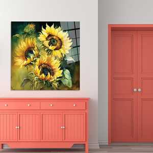 Impression de peinture de tournesol : Art mural sur toile aux motifs floraux jaunes vibrants, ART SUR VERRE TÉRMÉTRAL - Product Image 1