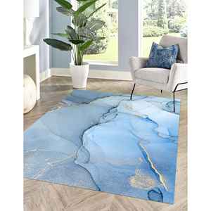 Alfombras de Mármol en Tonos Azules, Alfombras Brillantes, Alfombra Estampada, Alfombra de Terciopelo de Lujo - Product Image 4