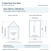 Abri à outils en aluminium à toit en pente 3x2m, avanture 2.1m, sommet 3.1m, portes battantes doubles, taille personnalisée