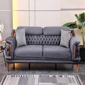 Ensemble de canapés Chesterfield gris capitonnés haut de gamme, confortable, en tissu, 3 places, avec pieds en bois, meubles de salon - Product Image 3