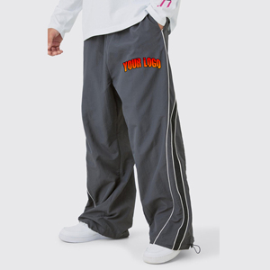 Vente en gros 100% pantalons pour hommes en nylon lavé sur mesure pantalons de survêtement baggy à jambes larges avec bandes latérales pantalon pour homme à taille élastique de style décontracté - Product Image 6