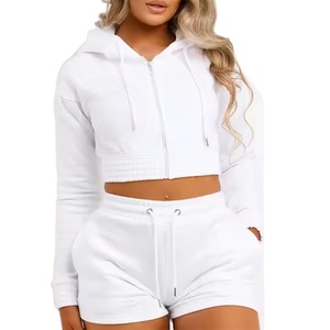 Cómodo entrenamiento 2 piezas mujer conjuntos cortos nueva llegada mejor última moda Casual desgaste mujer Sudadera con capucha y pantalones cortos conjunto 2026 - Product Image 2