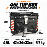 Vente en gros directe d'usine, boîte à bagages arrière pour moto en alliage d'aluminium 45L, étanche, coffre rigide pour moto