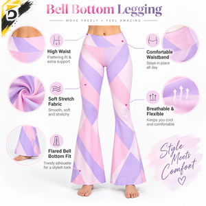 Leggings évasés taille haute à imprimé géométrique rose et violet, en tricot extensible, longueur intégrale, pour femme, toutes saisons, coupe cloche - Product Image 6
