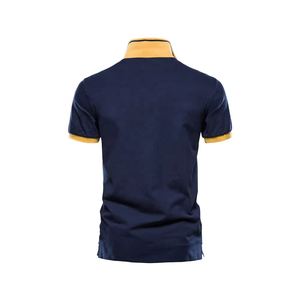 Polo pour homme à blocs de couleur, manches courtes, tricoté, décontracté, bleu marine, jaune, blanc, coupe classique - Product Image 2
