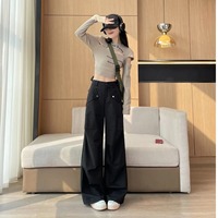Vêtements pour femmes, mode coréenne, pantalon cargo simple et polyvalent, couleur unie, taille haute, ample, décontracté, pour l'été