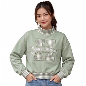 Sweat-shirt décontracté à col montant brossé doux pour femme, coupe ample et confortable, avec épaules tombantes et design élégant - Product Image 1