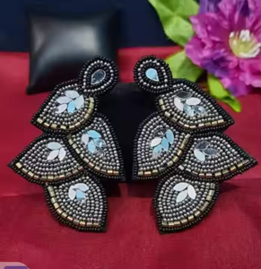 Best Quality Handmade Bridal <b>Earrings</b> Custom Size Floral Shape Embroidery Jewelry for Women & <b>Girls</b> for Parties - Product Image 4