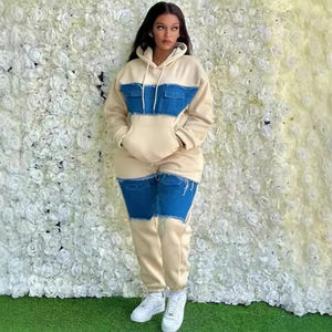 Conjunto Deportivo Unisex de Talla Grande con Capucha para Fiestas, Chándal de 2 Piezas, Invierno, Nuevo Estilo, Manga Larga, Lavado Ácido, Estampado Denim - Product Image 1