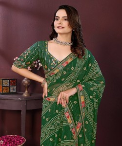 ÚLTIMO GEORGETTE BORDADO TRABAJO BORDES SEDA SAREE BLUSA DESCOTIDA FIESTA FESTIVA PRECIO AL POR MAYOR ROPA ÉTNICA VERDE - Product Image 4