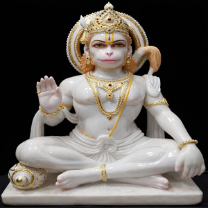 Statue en marbre artisanale élégante et traditionnelle du Seigneur Hanuman Ji, sculpture de divinité hindoue indienne pour l'intérieur, le jardin, le temple, utilisation en gros - Product Image 1