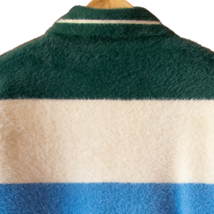 Polo de Punto con Rayas de Mohair, Hilo de Textura Suave, Ropa de Invierno Premium, Cuello Oversize, Bordado Universitario, Corte Casual - Product Image 4